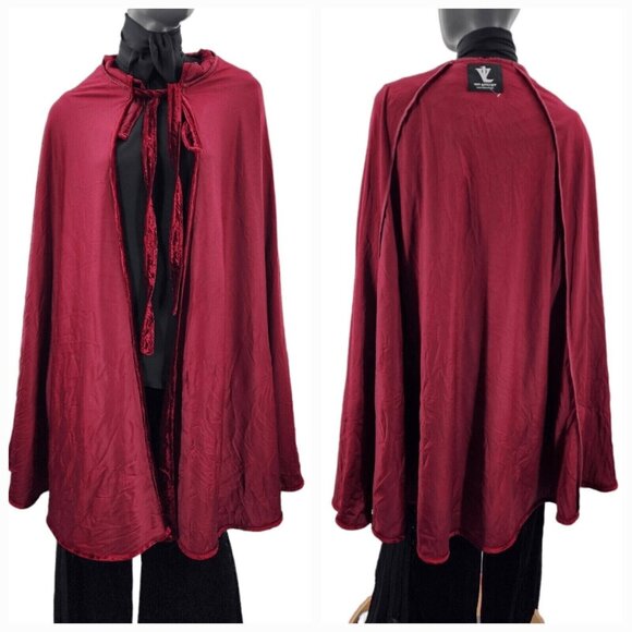 Von Lancelot Hooded Crushed Red Velvet Cape Cloak Halloween 40"L One SZ Costume - Picture 6 of 10